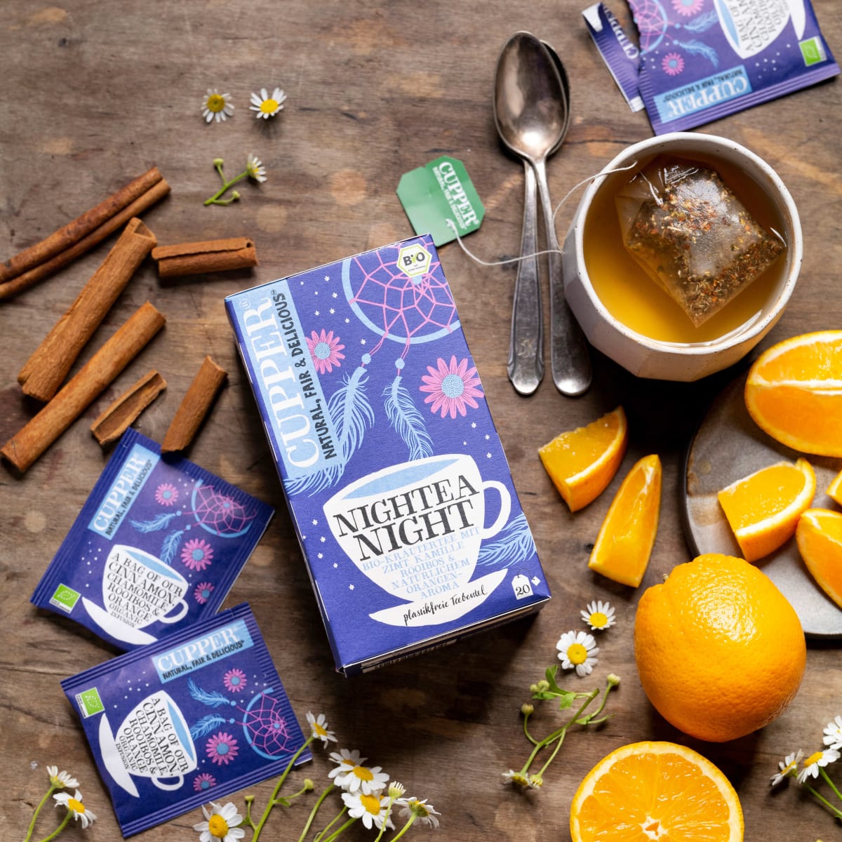Kräutertee \Nightea Night\ mit Zimt, Kamille, Rooisbos, Orange (20 Beutel), 40 g
