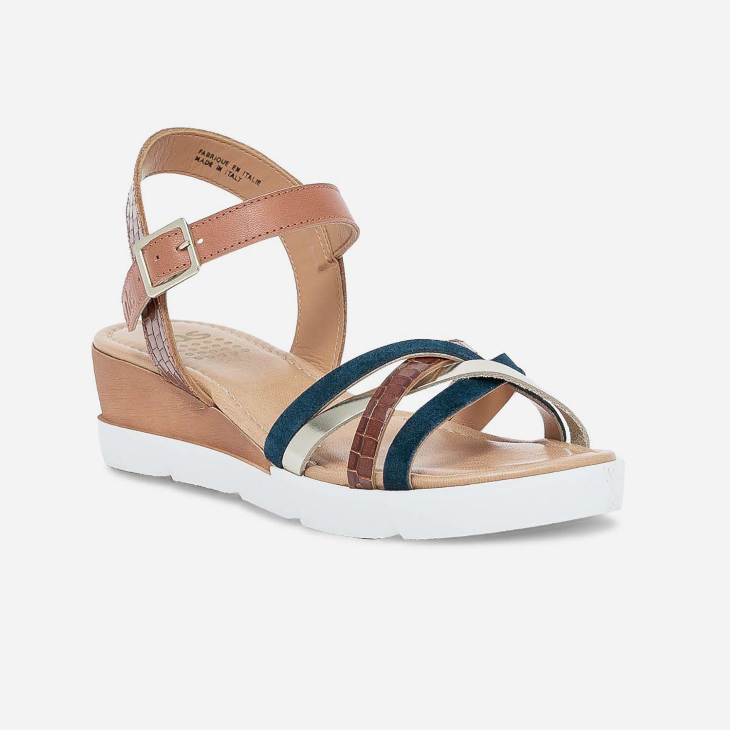 Sandale TBS cognac et marron en cuir à brides marine et dorée
