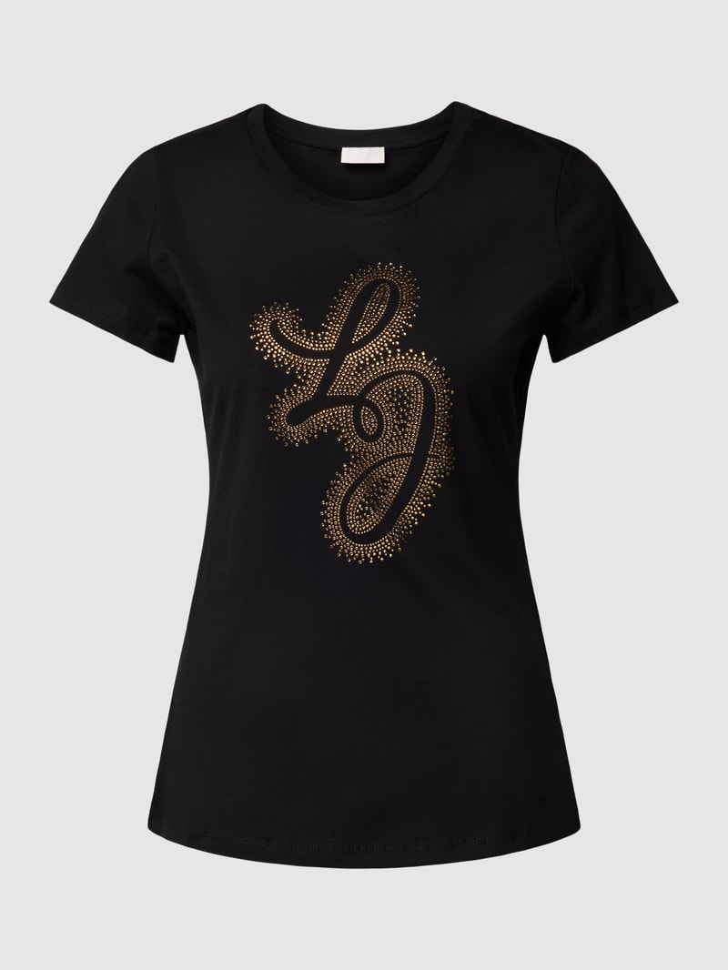 T-Shirt mit Ziersteinbesatz in black