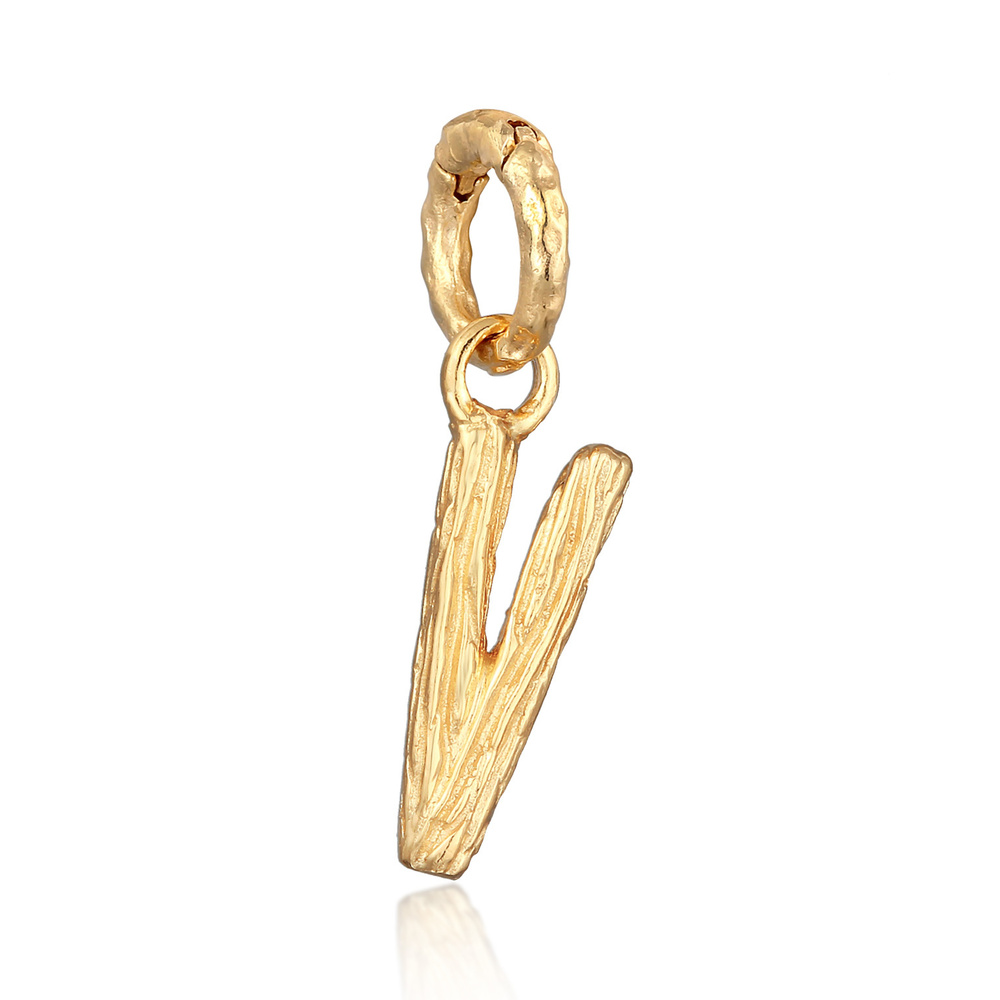 Elli Elli Pendentif Femmes Lettre V Look Organique en argent sterling 925 plaqué or Pendentif