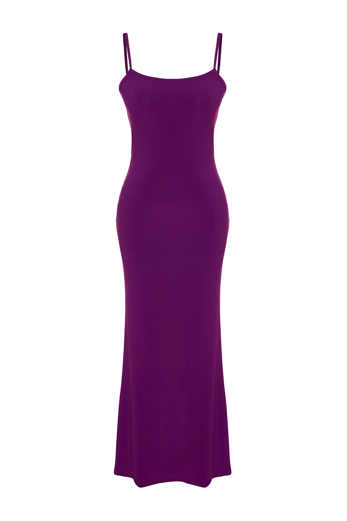 Trendyol Collection  Lilafarbenes, tailliertes Maxi-Bleistiftkleid aus flexiblem Strick mit Trägern TWOSS23EL02435