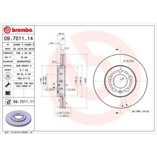 09.7011.11 BREMSSCHEIBE BREMBO VA  VP2 - ATU