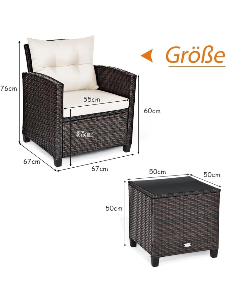 COSTWAY 3-tlg. Polyrattan Lounge Set in Weiß günstig kaufen onesize