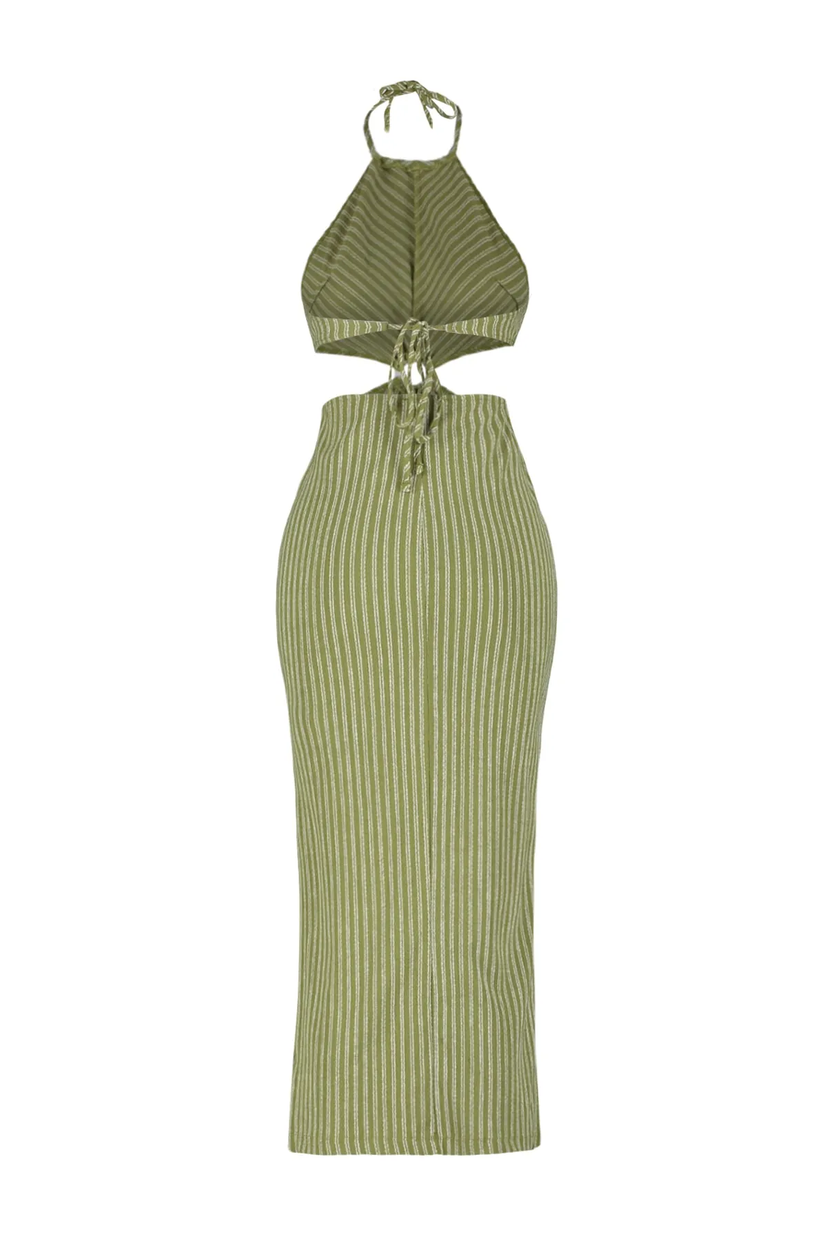 Trendyol Collection  Grün gestreiftes Maxi-Strickaccessoires-Strandkleid im Strick-Look TBESS23EL00066