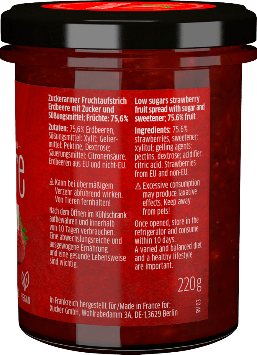 Fruchtaufstrich, Erdbeere mit Xylit, 220 g