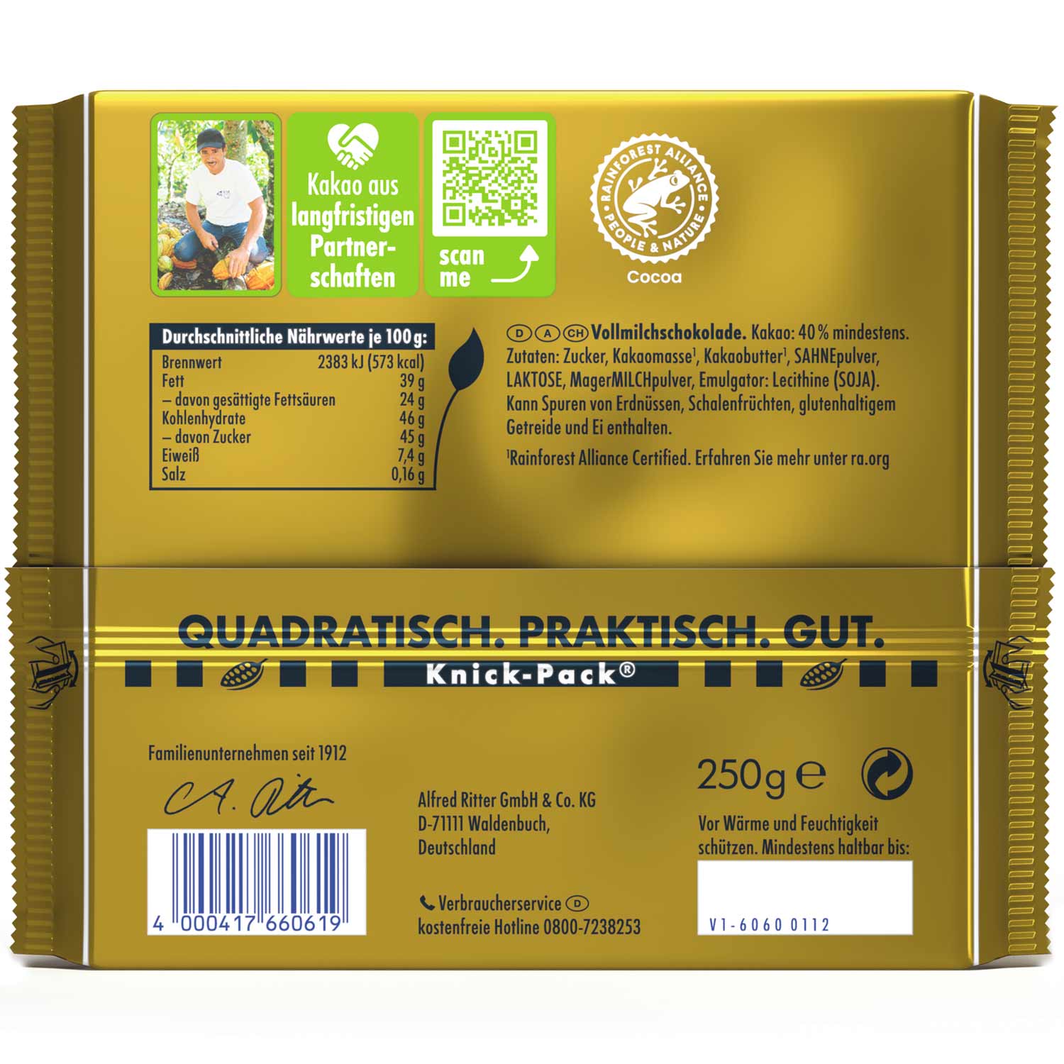 Ritter Sport Vollmilch Goldschatz 250g