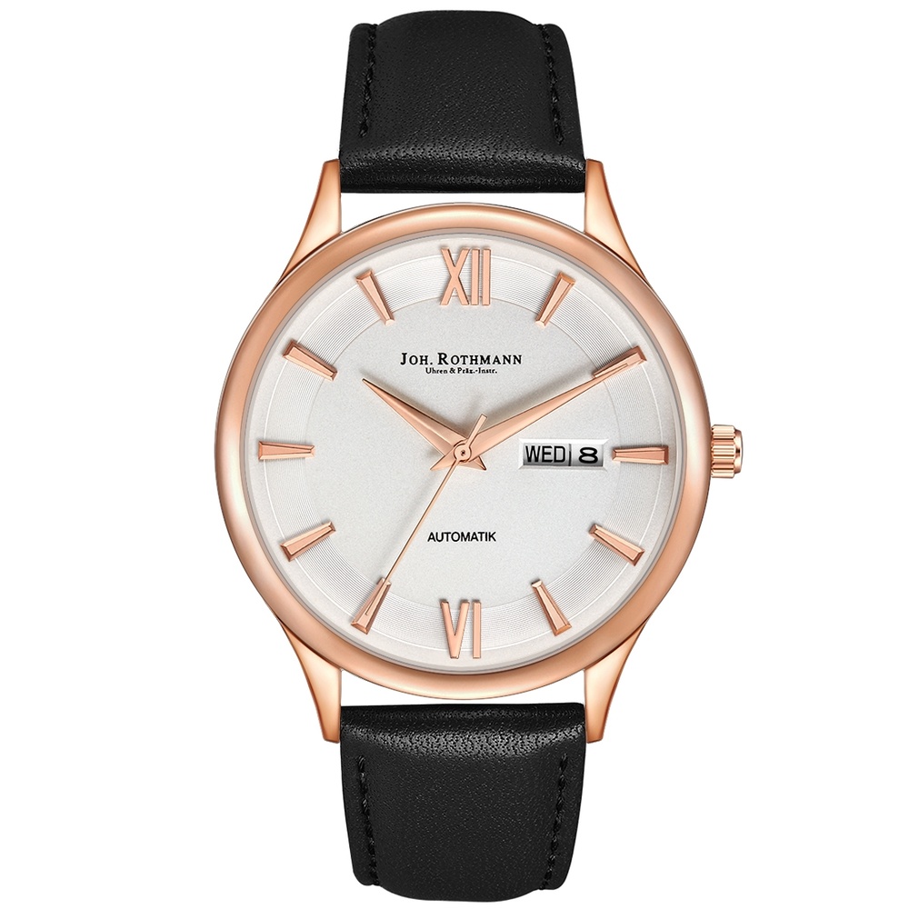 Joh. Rothmann Montre automatique Leopold en Or rose Cuir véritable en Noir Montre