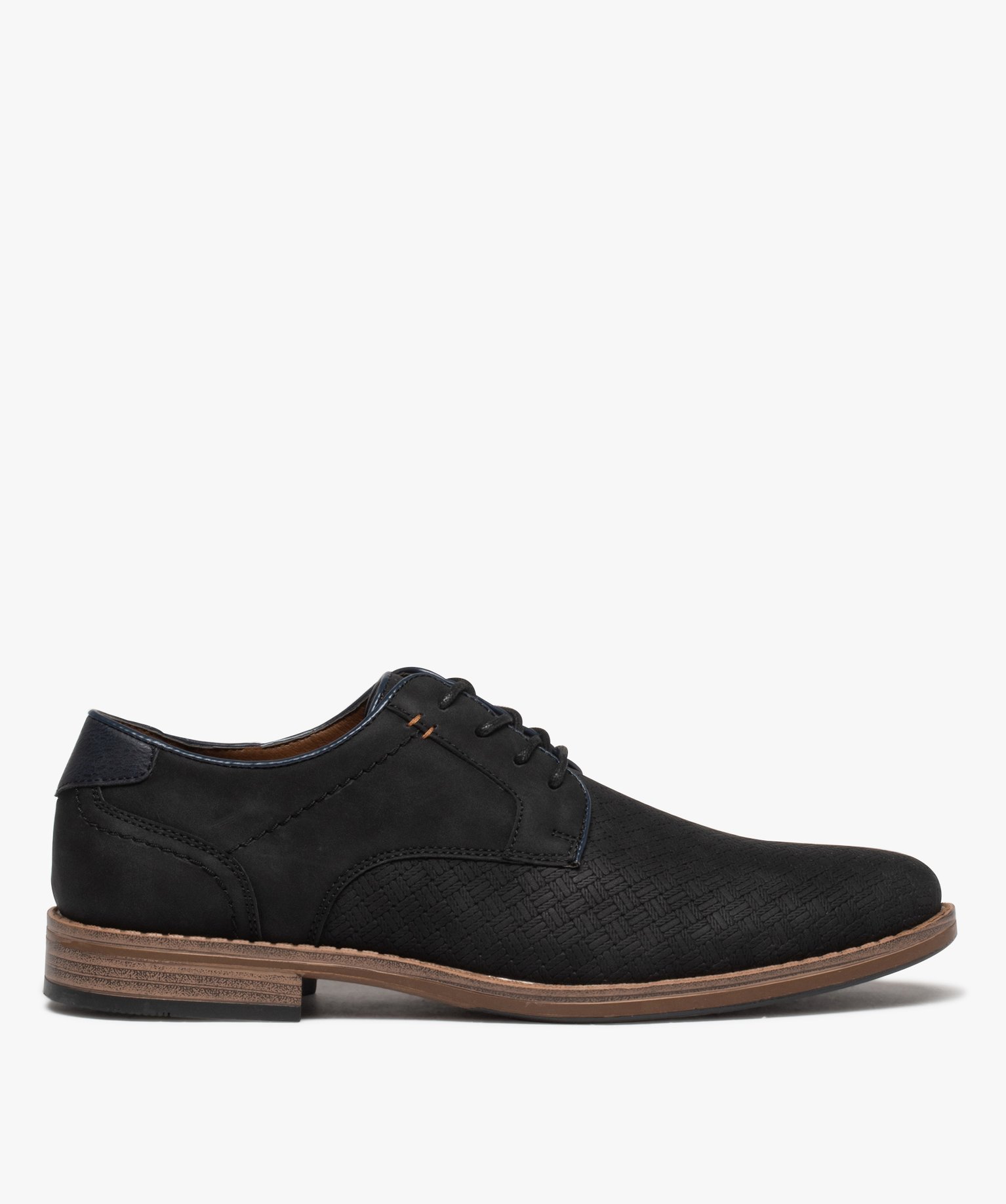 Derbies homme unis à lacets et à motif en relief noir | GEMO