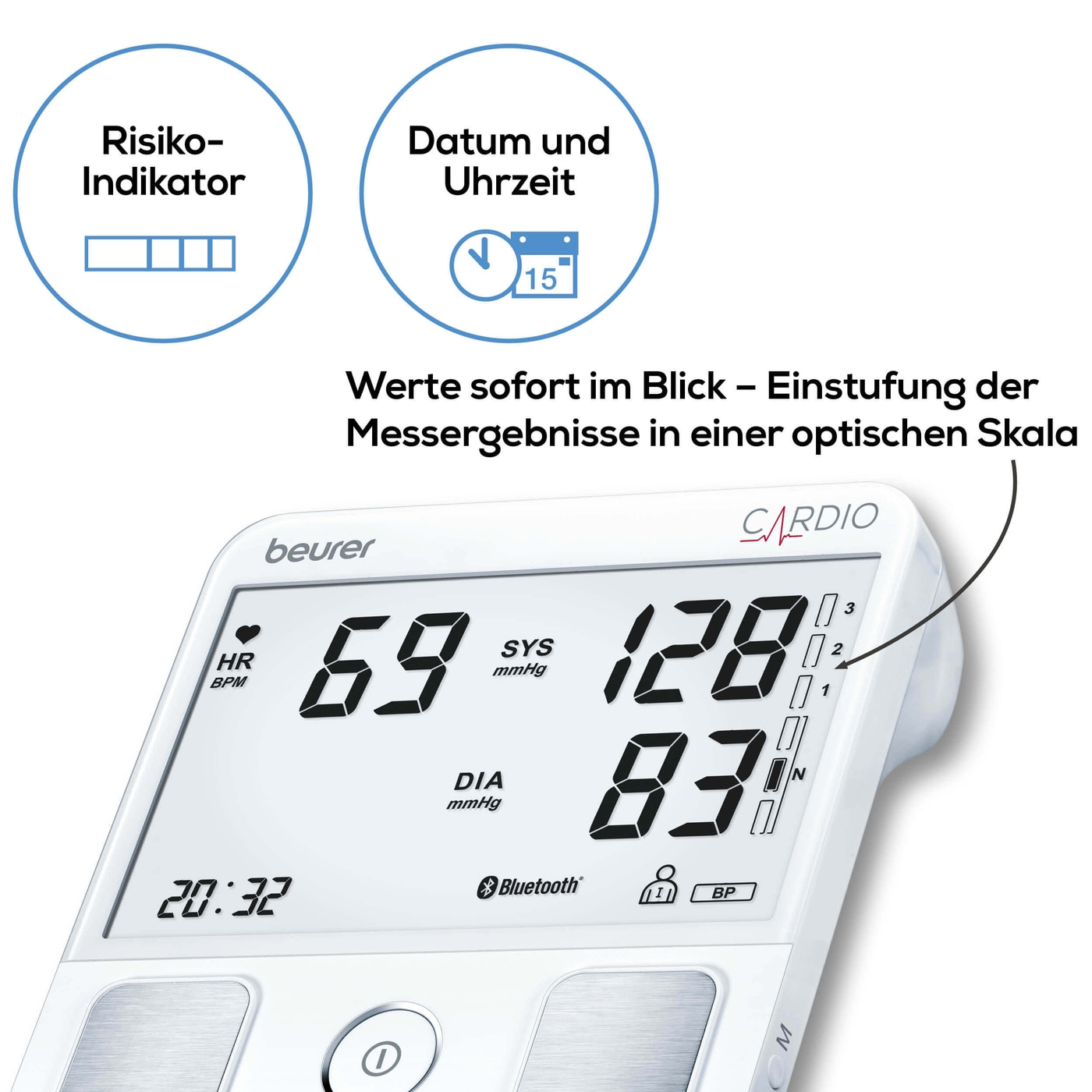 Beurer Oberarm-Blutdruckmessgerät BM 93 mit EKG Funktion-Bluetooth® Oberarm-Blutdruckmessgerät mit Risiko-Indikator & EKG-Fingersensor