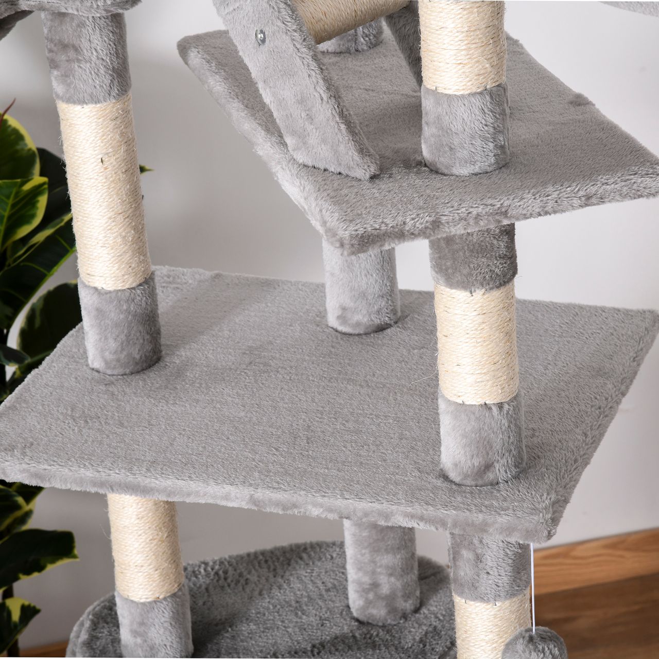 PawHut Katzenbaum Kratzbaum Kletterbaum deckenhoch verstellbar Hellgrau