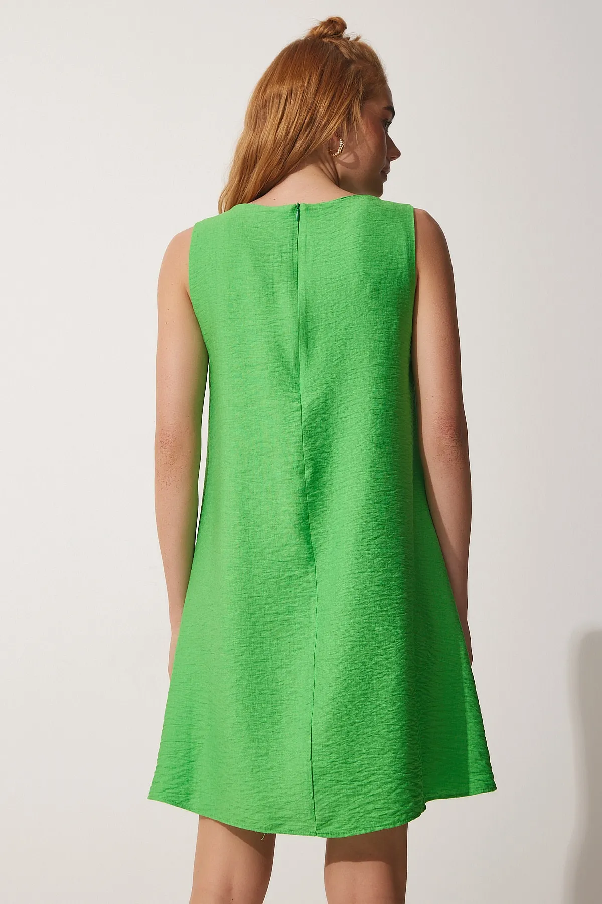 Happiness İstanbul  Vivid Green Summer Woven A-Linienkleid BF00067 für Damen