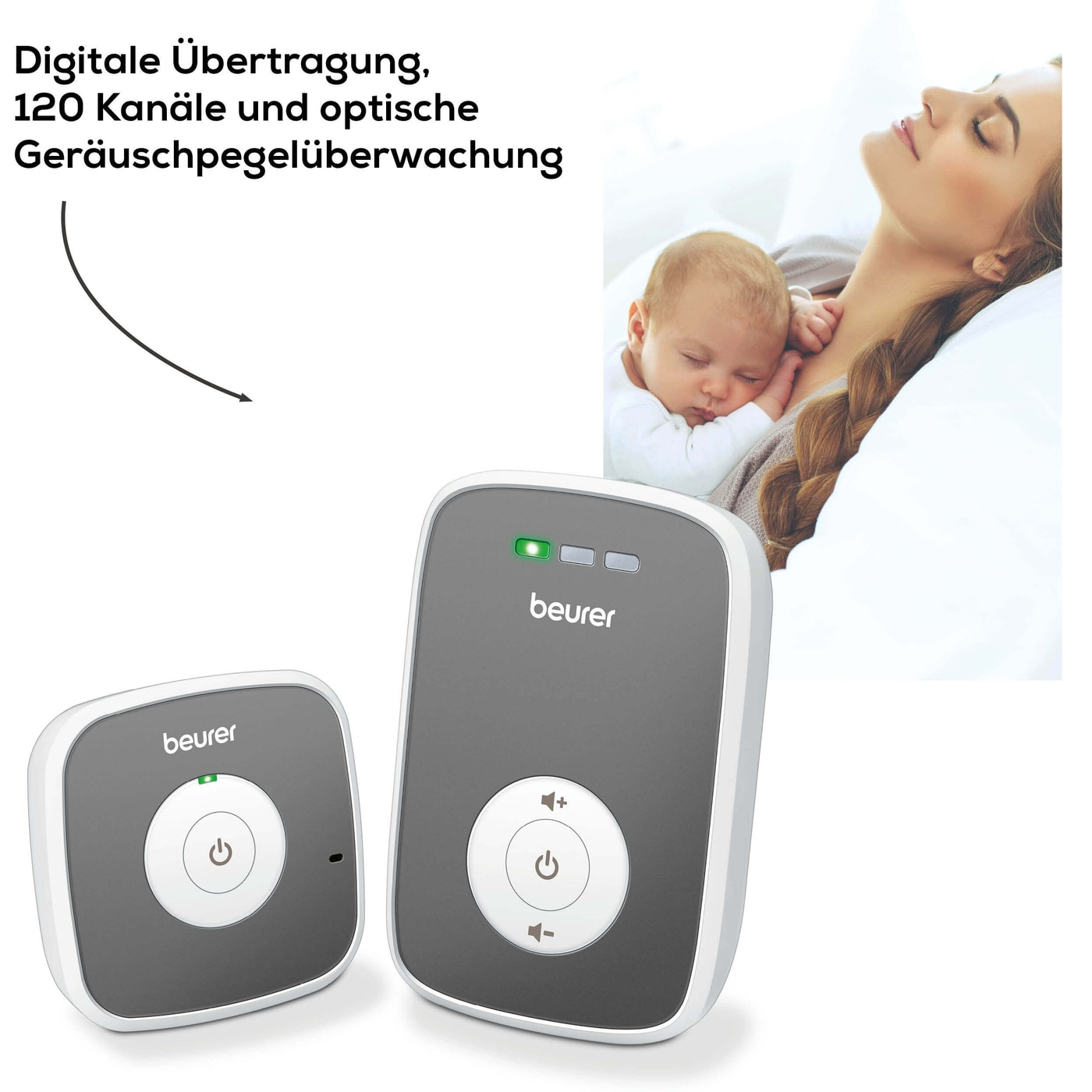 Beurer Babyphone BY 33-Babyphone mit optischer Geräuschpegelüberwachung & LED-Anzeige