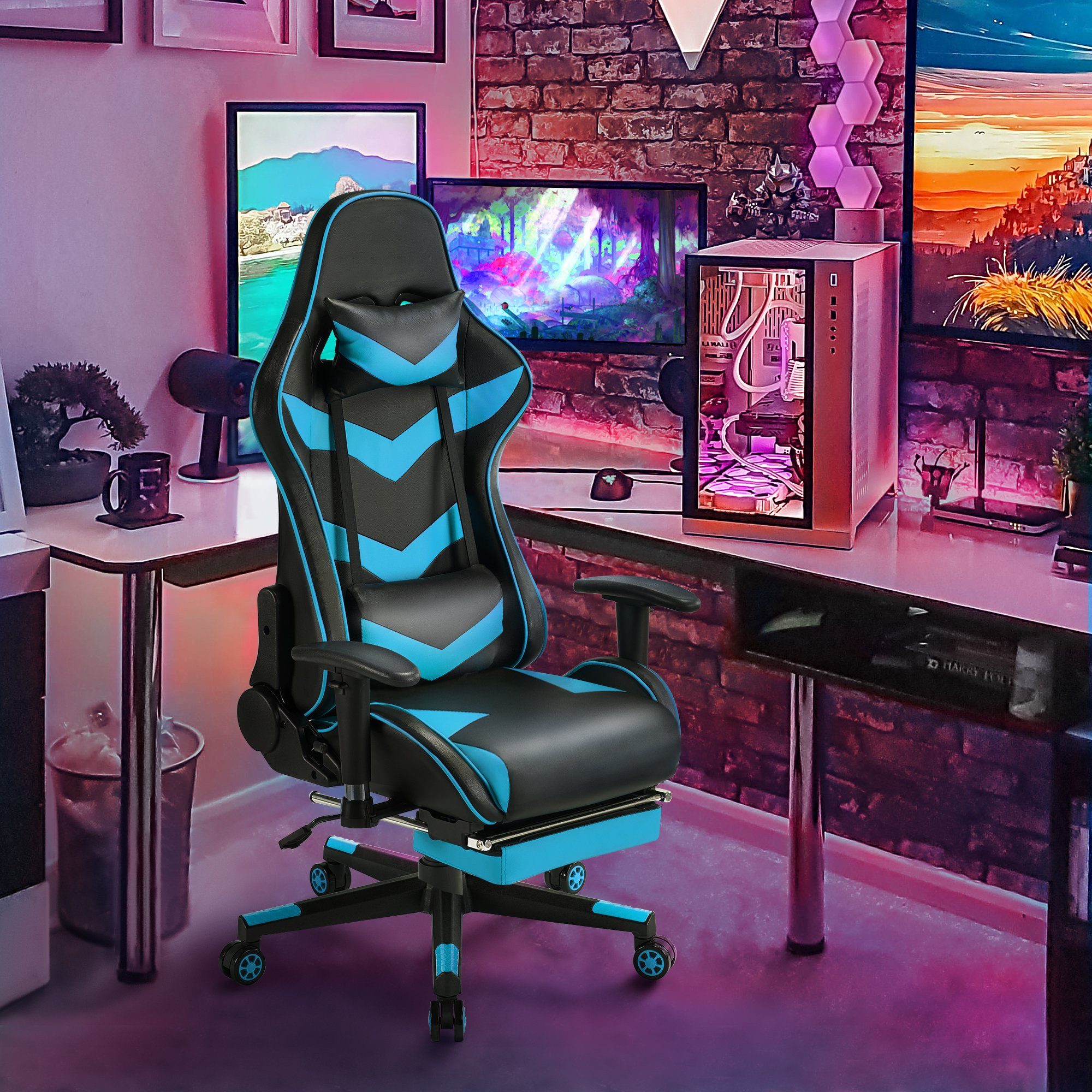 Yaheetech Gaming Chair, Gaming Stuhl mit einstellbaren Armlehnen