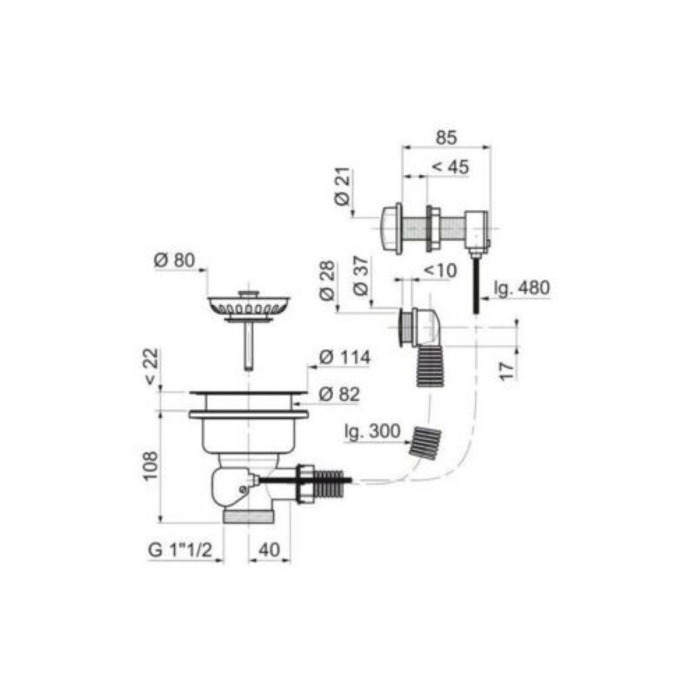 Faizee Möbel Siphon Siphon Silber mit Überlauf für das Spülbecken Automatisch