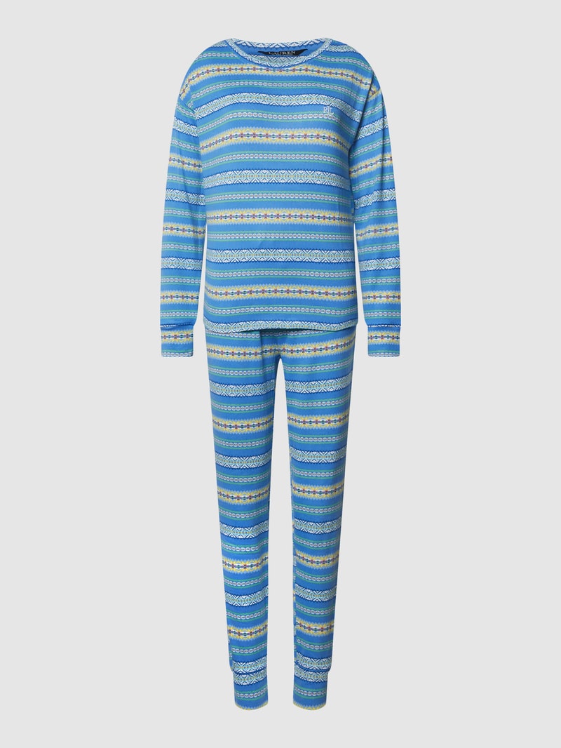 Pyjama mit Allover-Muster in ozean blau