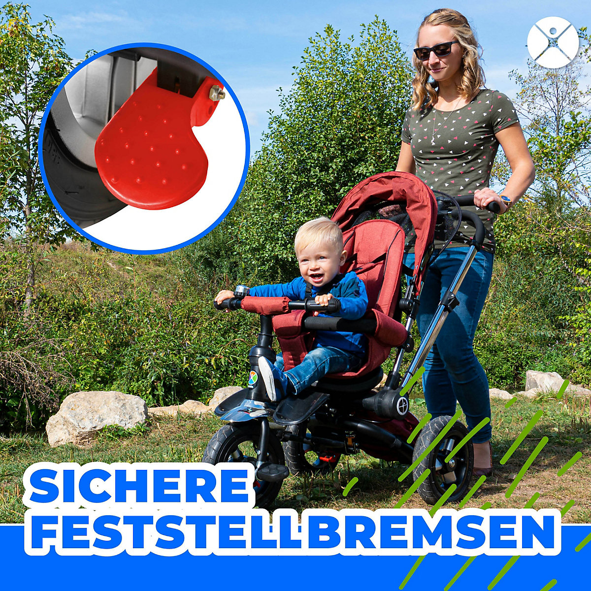 Kinderwagen Buggy Dreirad KSF12 Schieber - 7in1 Kinderdreirad mit Schubstange & Buggy