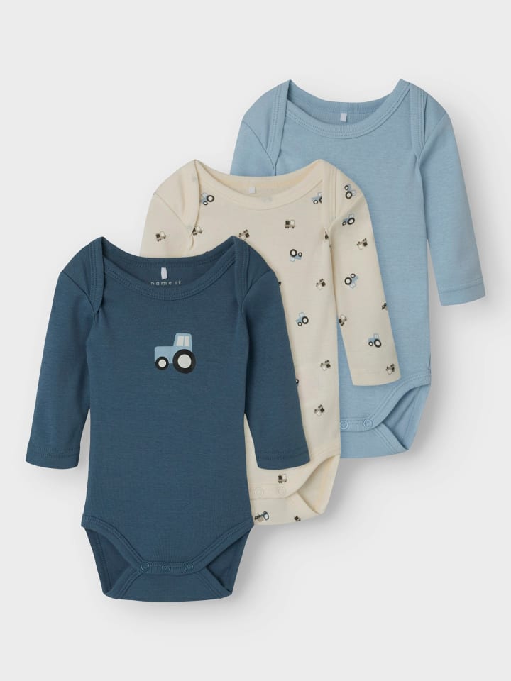 name it 3er Pack Langarmbodys NBMBODY TRACTOR in jet stream günstig kaufen