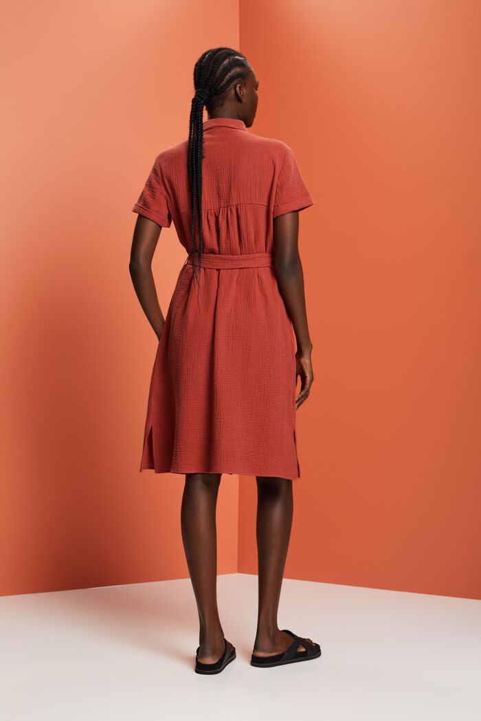 Hemdblusenkleid mit Bindegürtel, 100 % Baumwolle