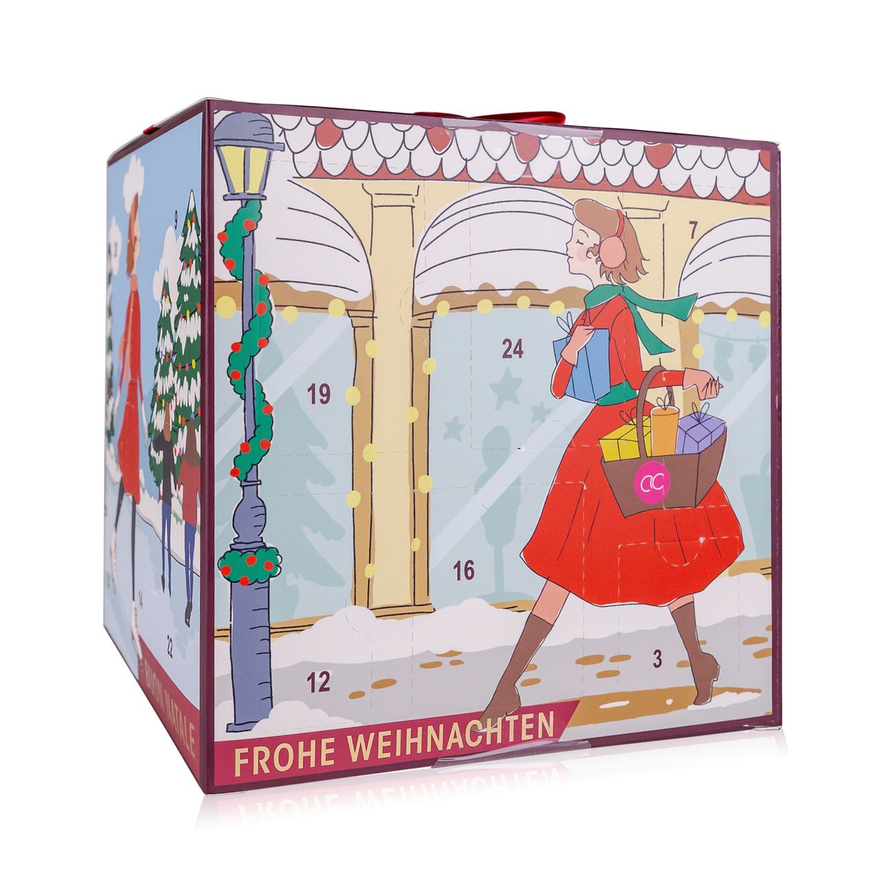 accentra Adventskalender LA BELLE FEMME NOEL in würfelförmiger Box mit Schleife