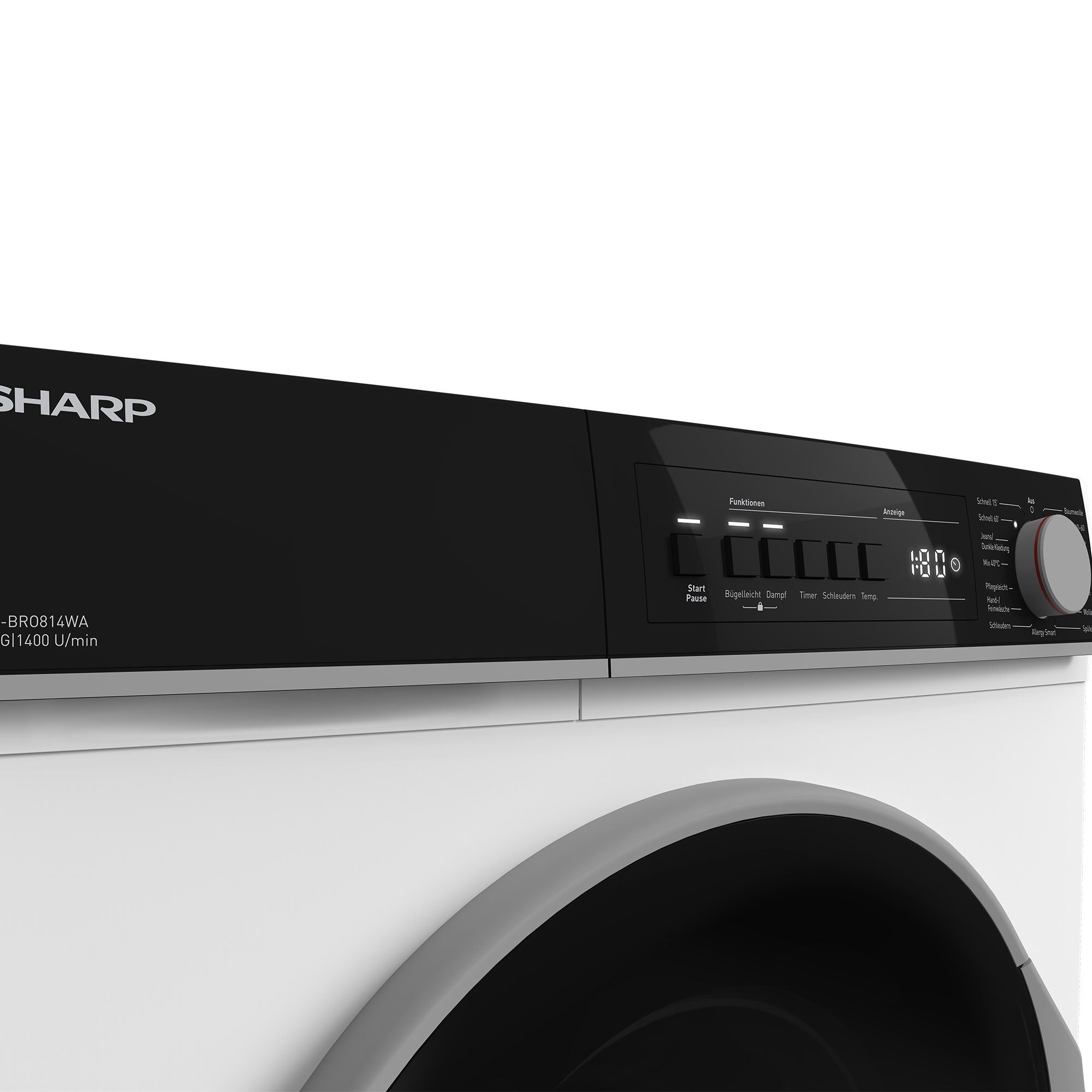 Sharp Waschmaschine ES-BRO814WA-DE, 8,00 kg, 1400 U/min, Einfaches Bügeln