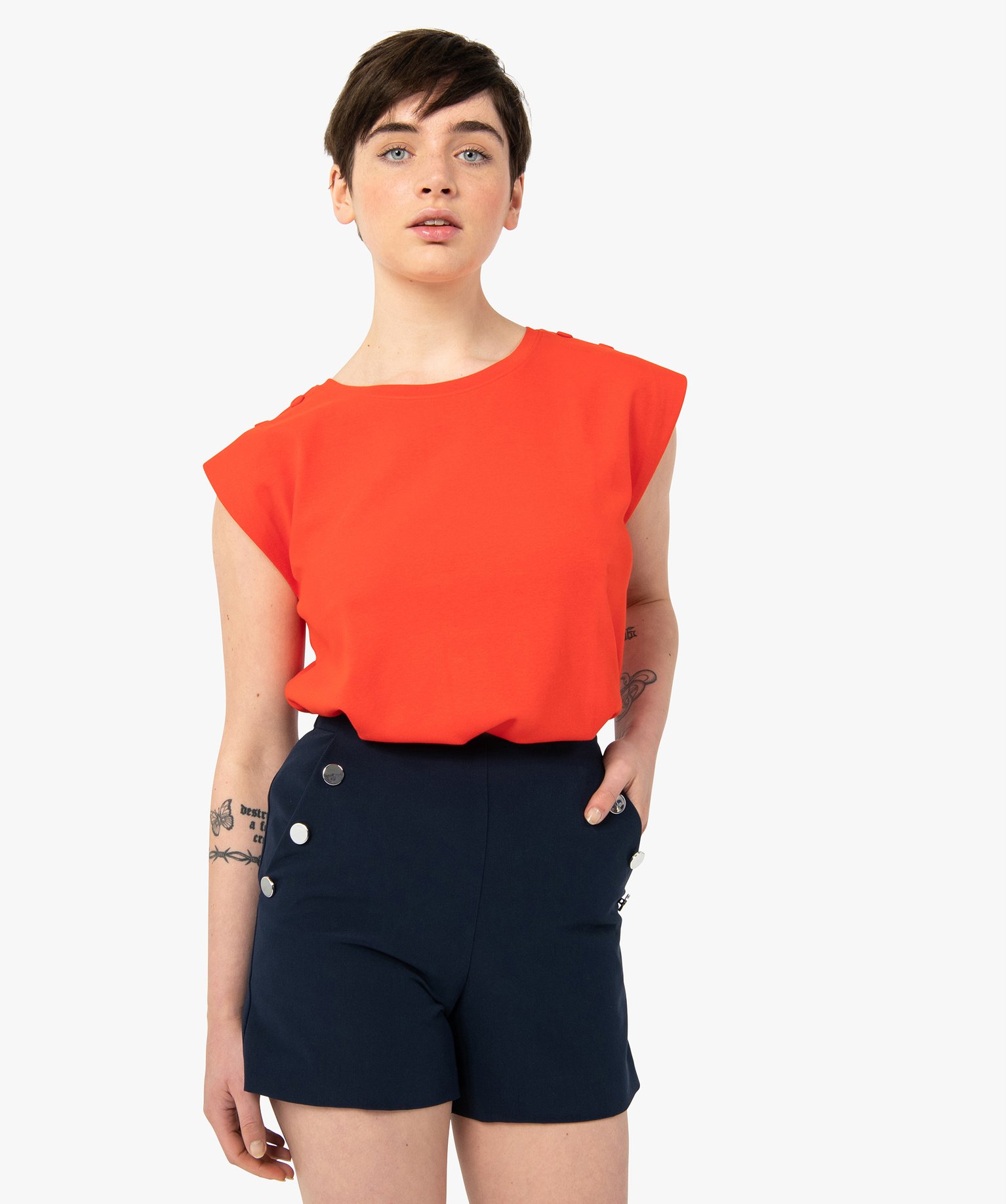 Tee-shirt femme sans manches à épaulettes rouge | GEMO