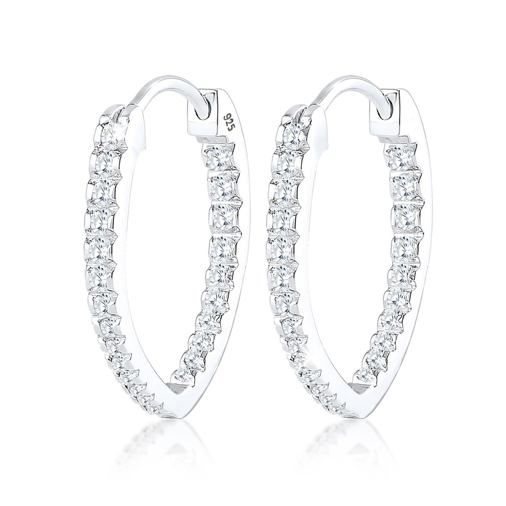 Elli Elli Boucles d'Oreilles Femmes Créoles Elegant Ovale avec Cristaux de Zirconium e Boucles d'oreilles