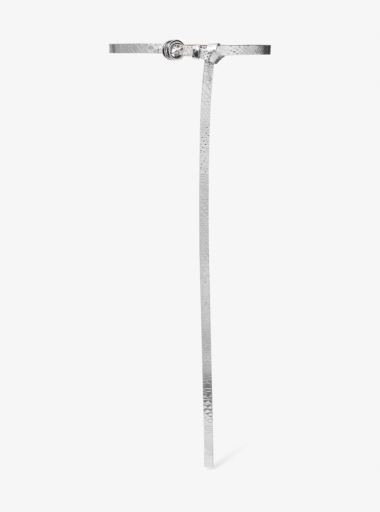 Jeanne Metallic Python Embossed Leather Skinny Belt - SILVER