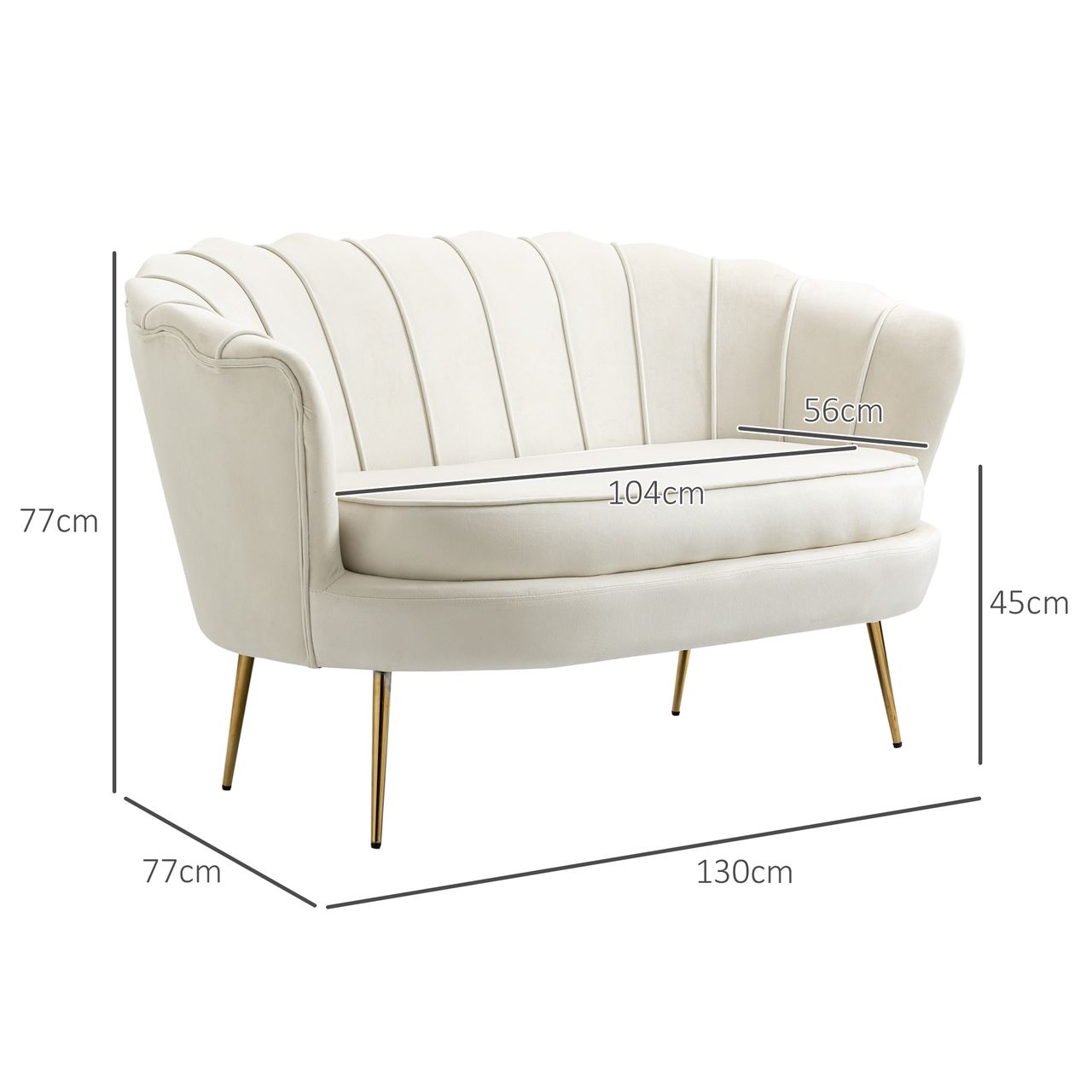 HOMCOM 2 Sitzer Sofa Couch, gepolsterter Polstersofa mit Armlehne Samtopik Creme