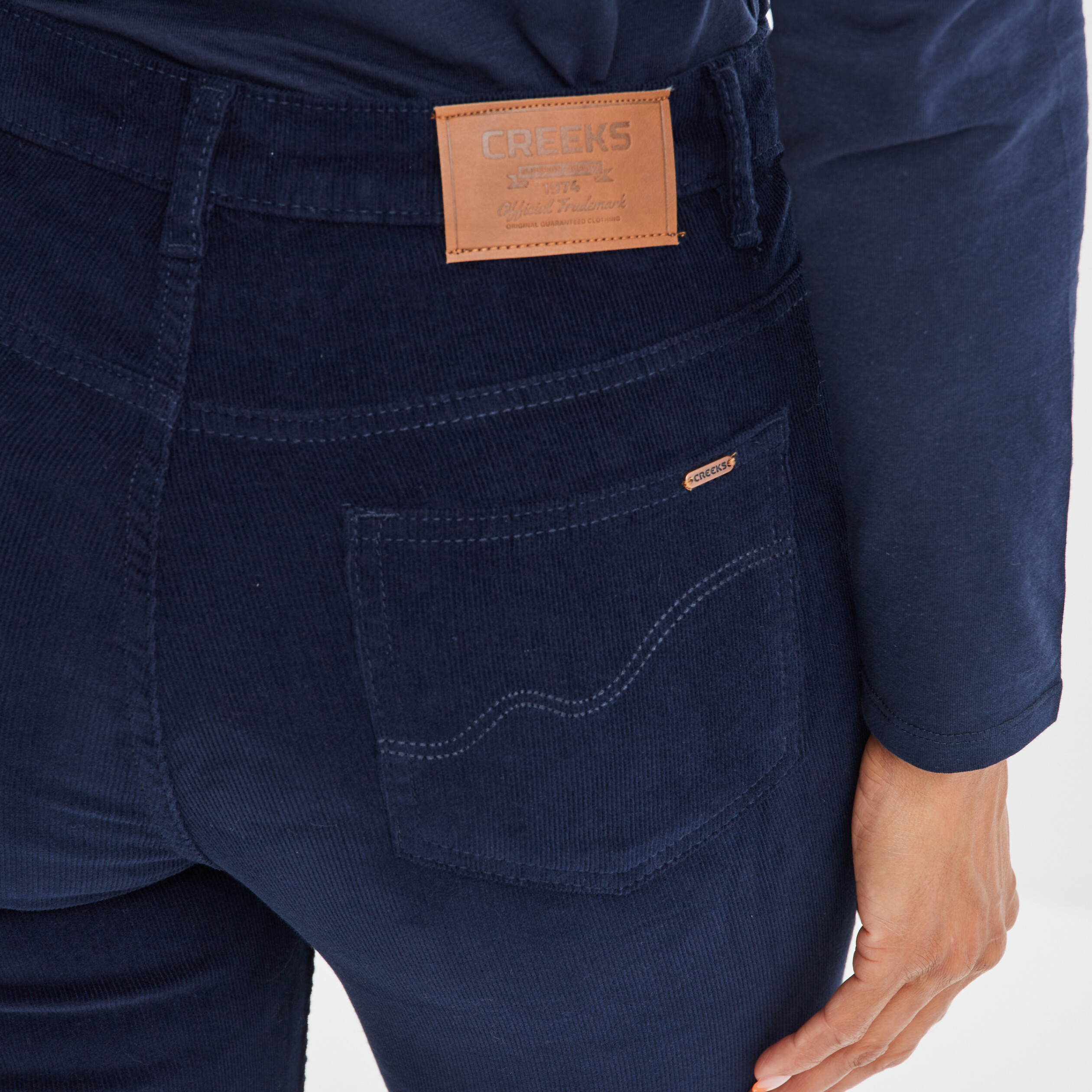 Pantalon slim velours coton Creeks bleu marine femme | La Halle