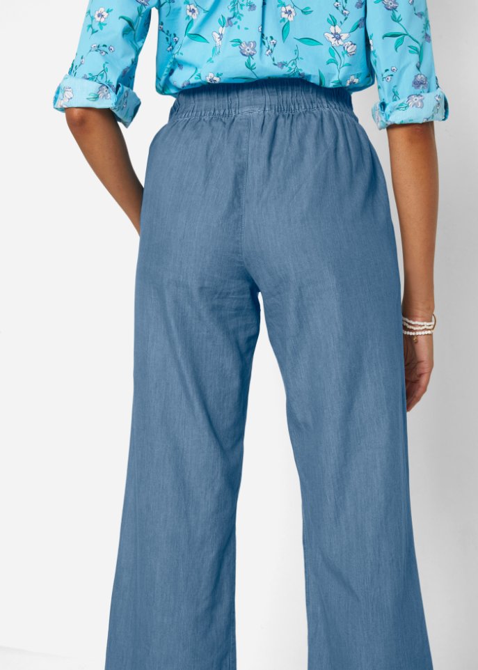 Leichte Schlupfjeans mit High-Waist-Bequembund, weit geschnitten