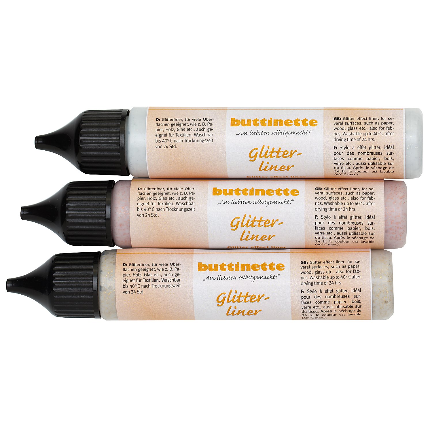 buttinette Glitterliner, gold-silber-kupfer, 3x 28 ml