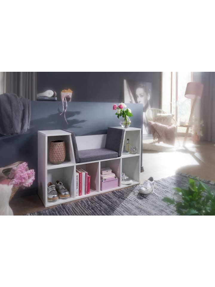 KADIMA DESIGN Regal-Sitzbank | Weiß, 101.5x61.5cm, 6 Fächer, Grau günstig kaufen onesize