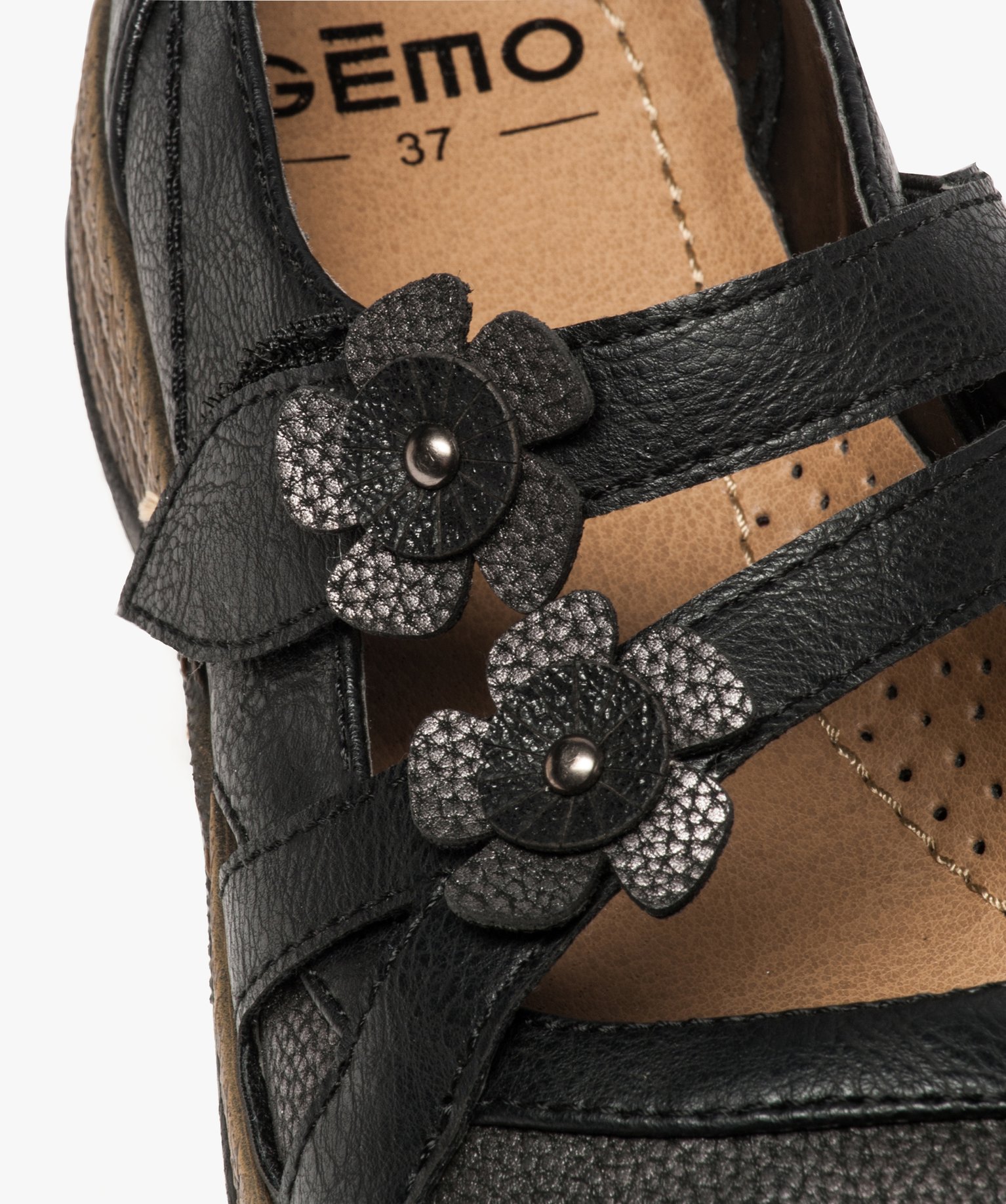 Babies femme confort avec brides scratch à fleur noir | GEMO
