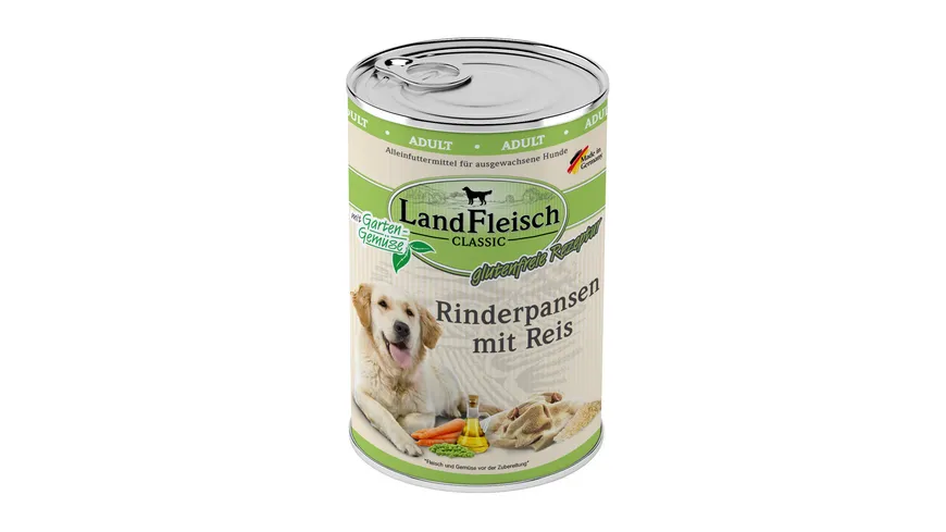 LandFleisch Classic Hundenassfutter Rinderpansen mit Reis mit Gartengemüse 400 g