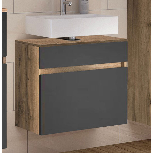 Unterbeckenschrank Lincoln, 60 cm, matt grau/wotaneiche