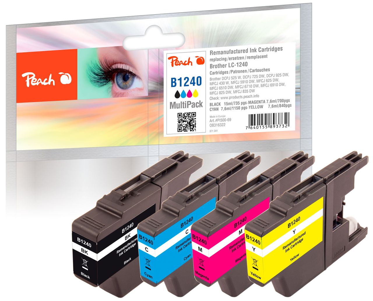 Peach Spar Pack Tintenpatronen ersetzt Brother LC-1240VALBP