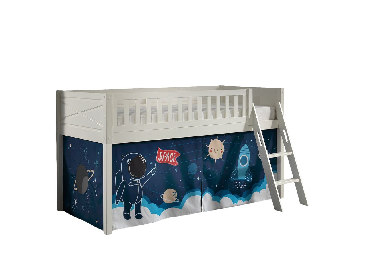 VIPACK Spielbett SCOTT, LF 90 x 200 cm, mit Rolllattenrost, Leiter und Textilset 