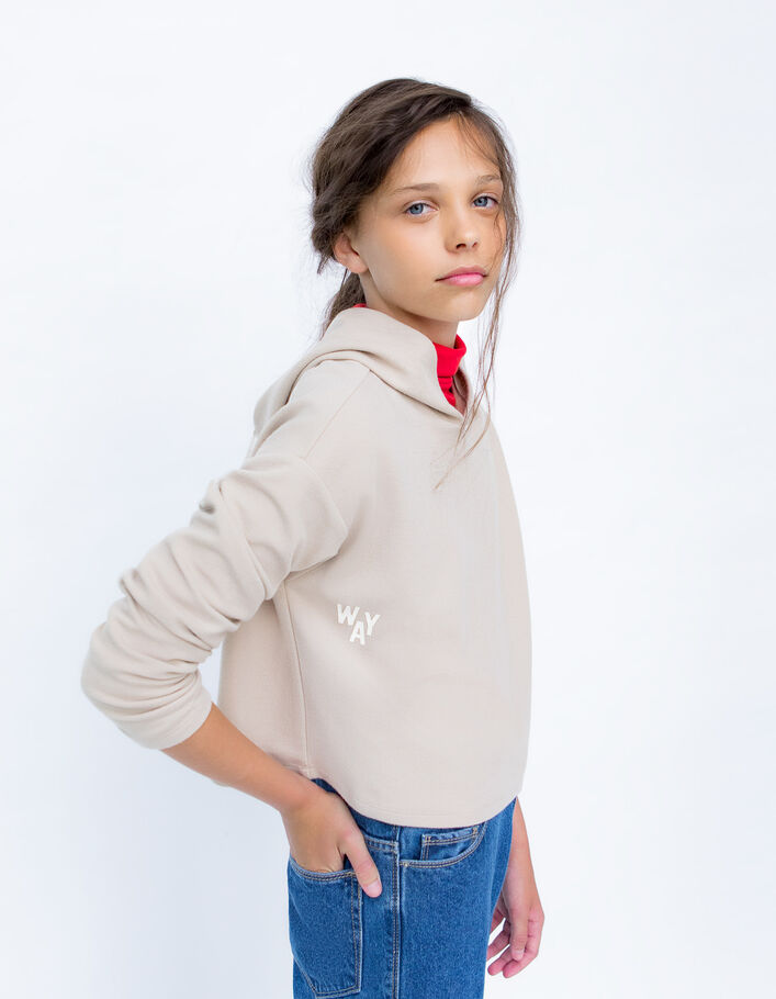 T-shirt beige à capuche maxi print dos fille