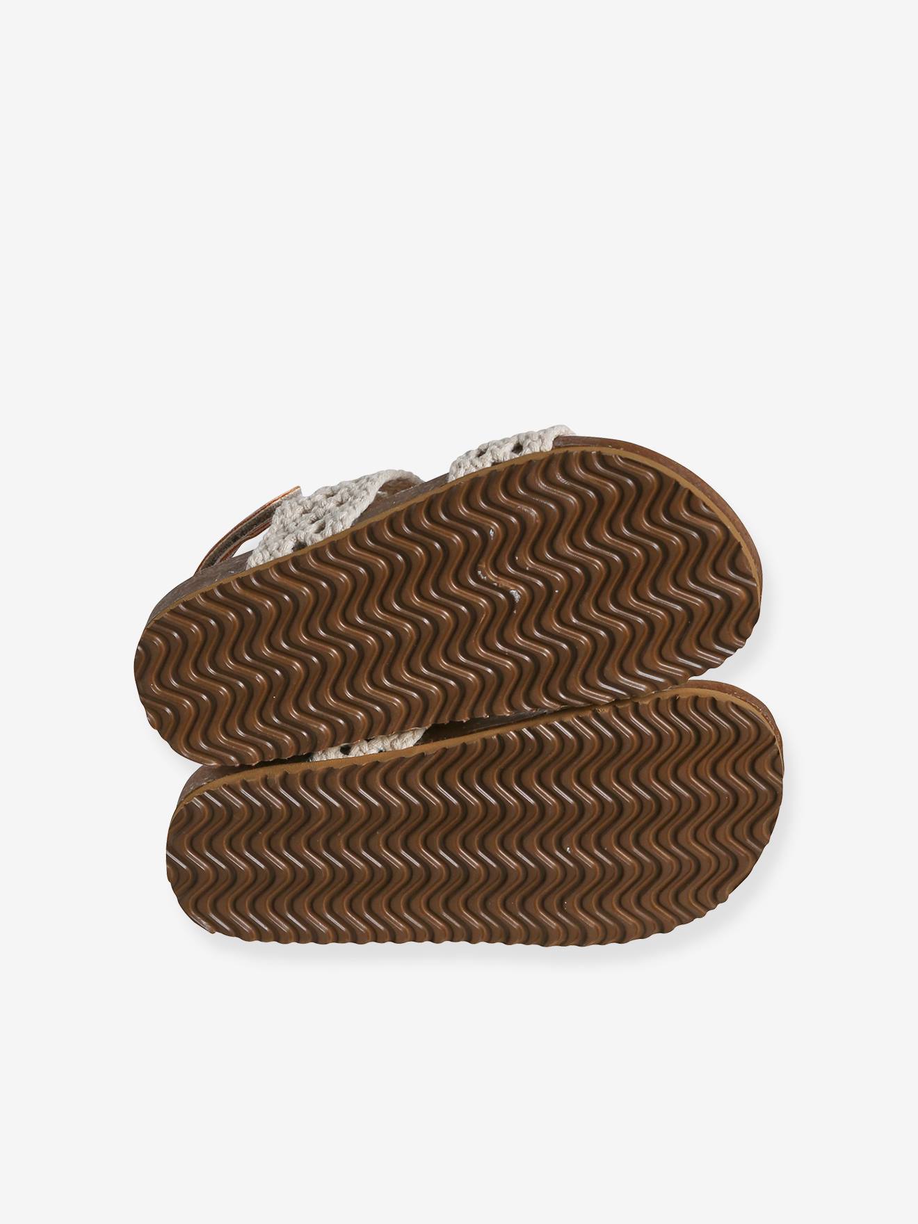 Vertbaudet Kinder Klett-Sandalen in Häkeloptik - beige