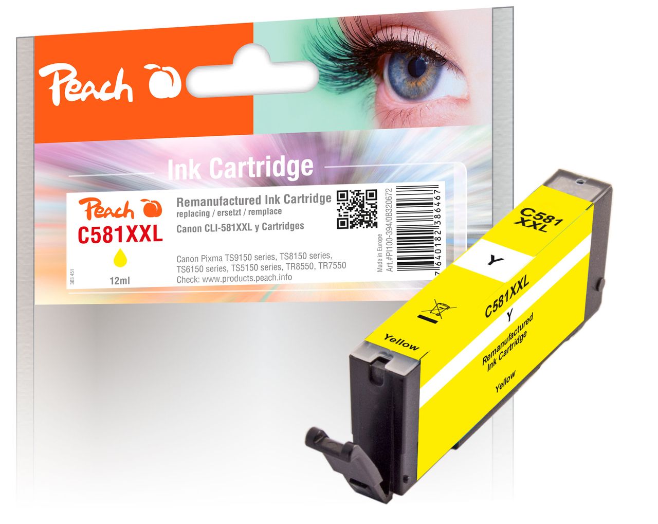 Peach Tintenpatrone gelb ersetzt Canon CLI-581XXLY