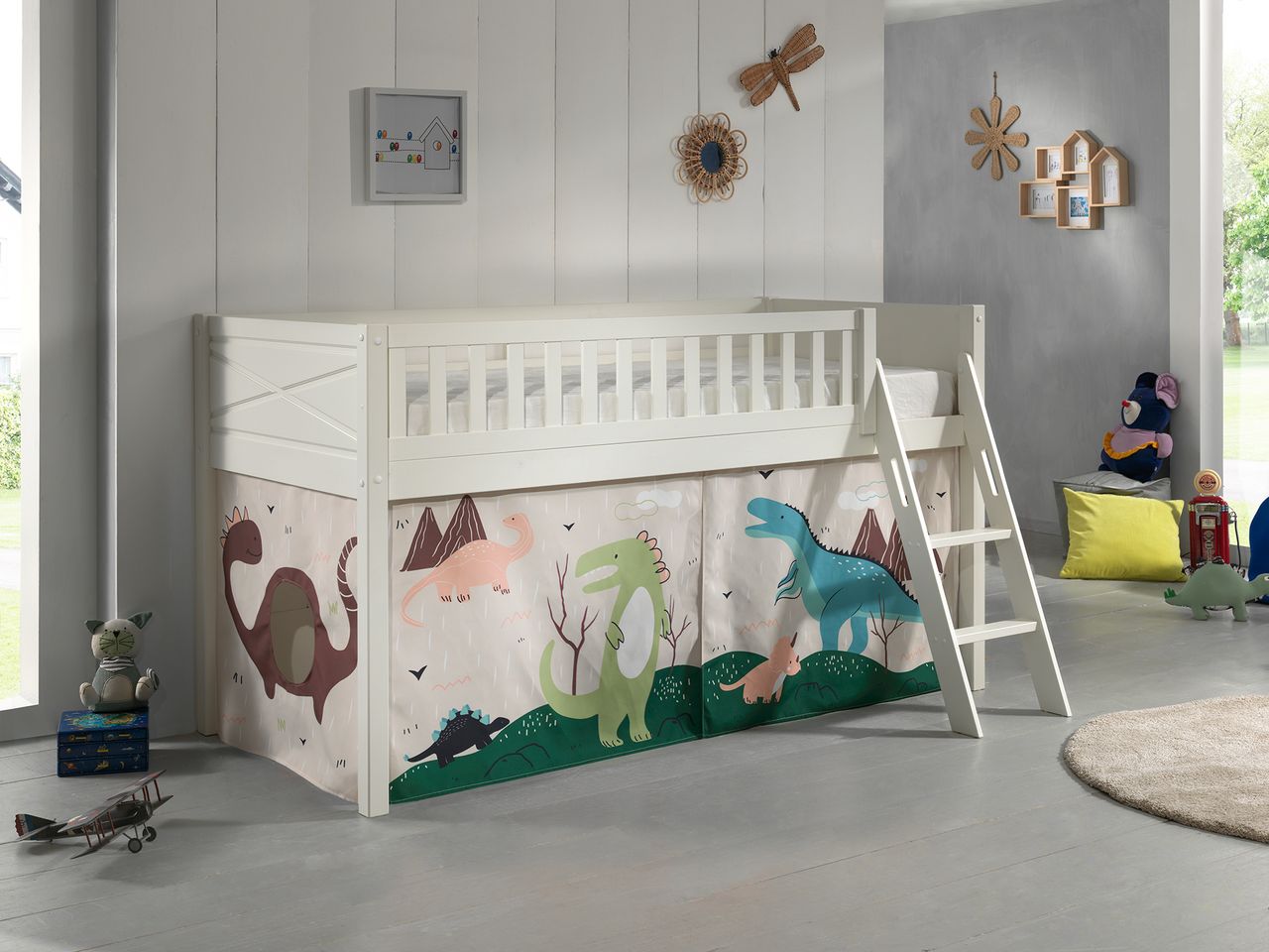 VIPACK Spielbett SCOTT, LF 90 x 200 cm, mit Rolllattenrost, Leiter und Textilset 