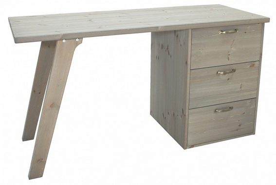 Home affaire Schreibtisch APSEL, zertifiziertes Massivholz, 3 Schubladen, asymmetrisches Gestell