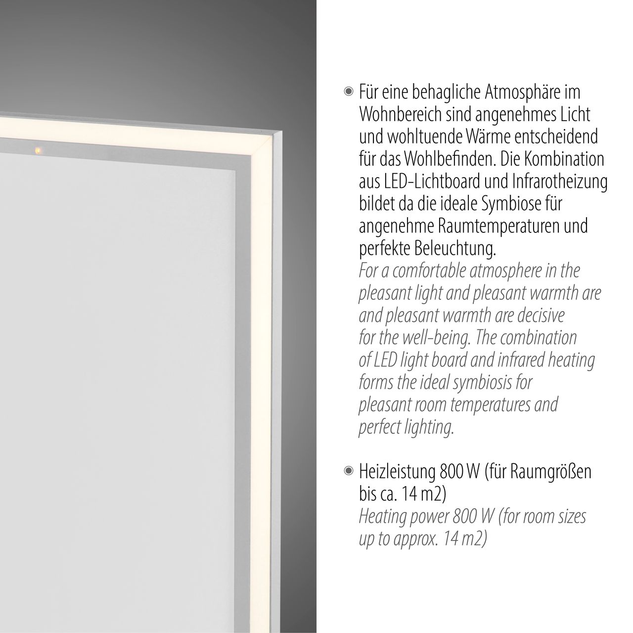 JUST LIGHT JUST LIGHT.  LED Deckenpanel mit IR-Heizung 800W, 1xLED-Board/54W/2700-5000K, FB, dimmbar, Weiss