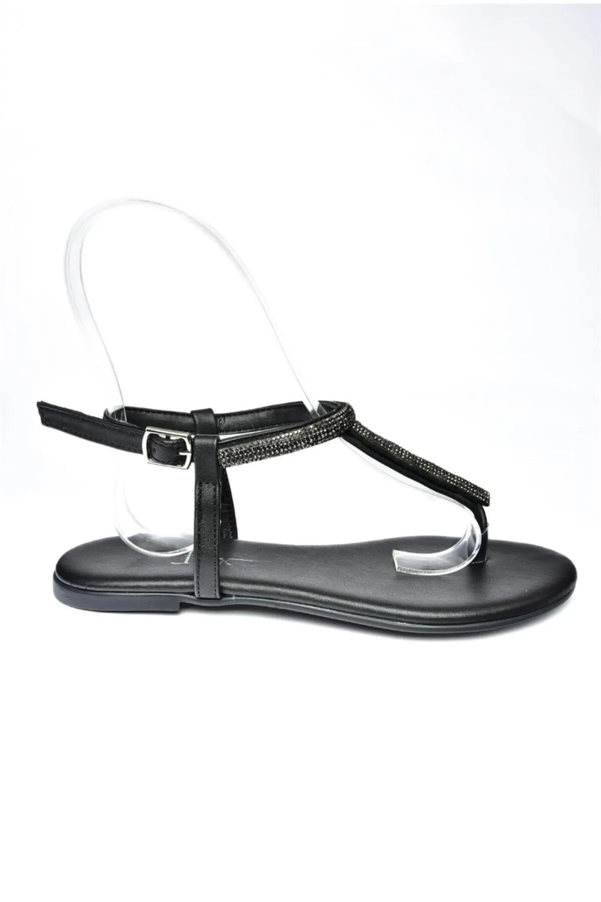 Fox Shoes  Schwarze Flip-Flop-Sandalen mit Steindetails M272025009