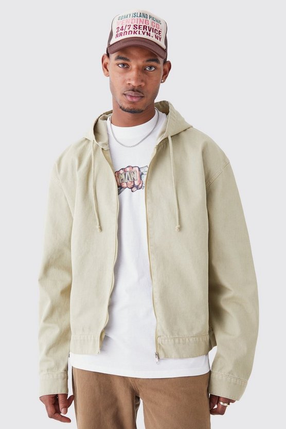Tall kastiger Denim Hoodie mit Reißverschluss