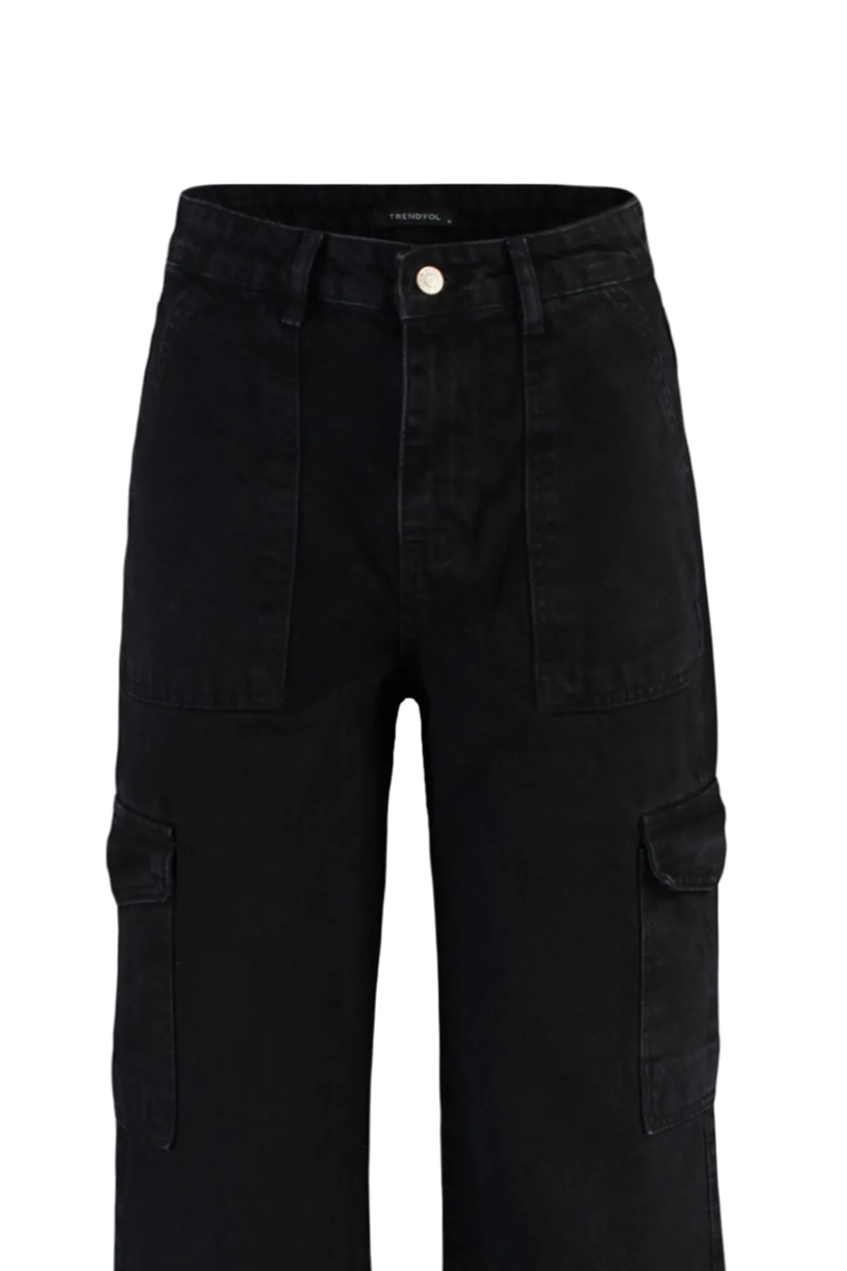 Trendyol Collection  Schwarze Jeans mit weitem Bein und hoher Taille und Cargotasche TWOAW22JE0392