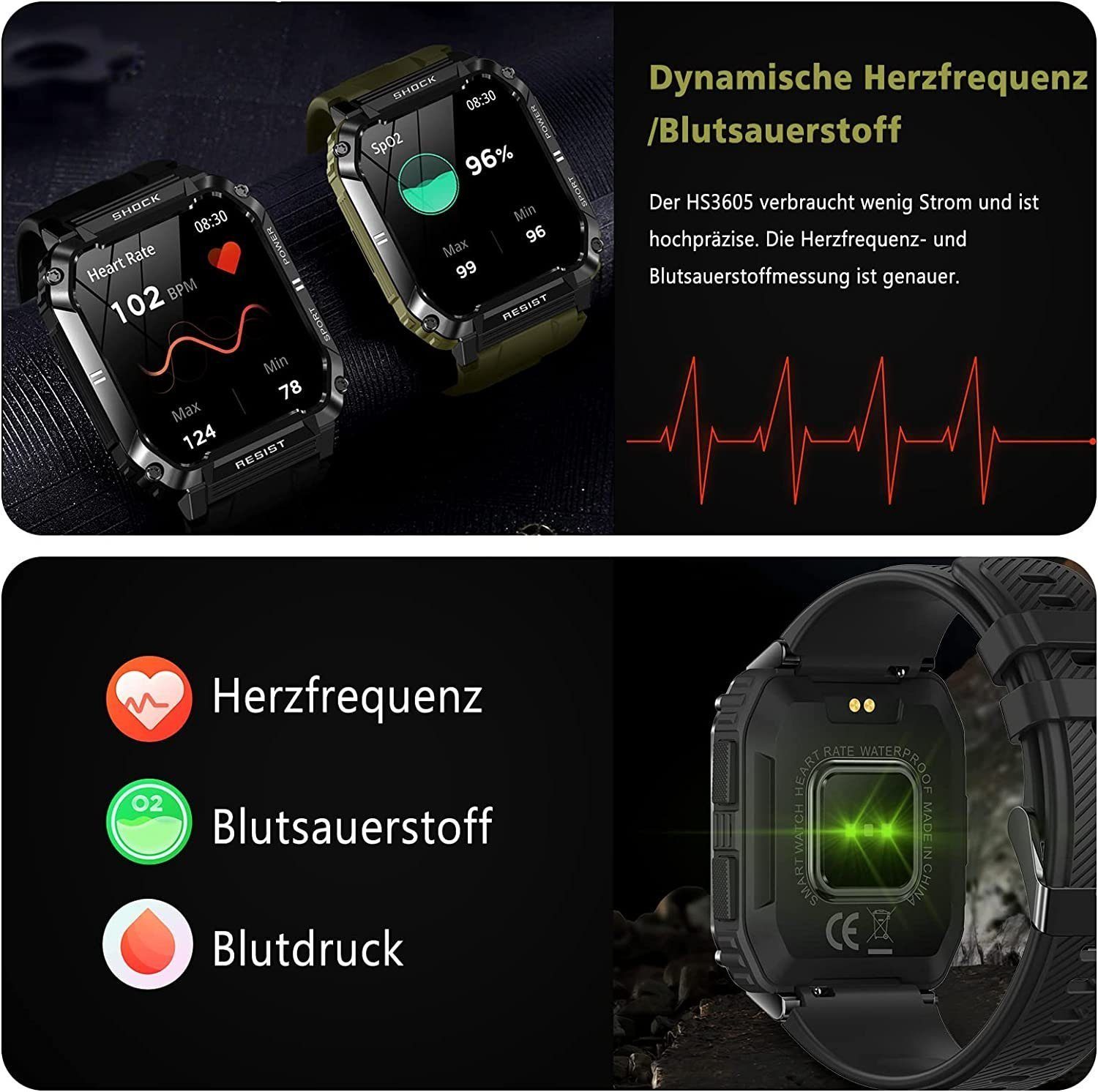 Mutoy Smartwatch, Fitness Tracker Uhr, Damen Herren Smartwatch (Fitnessuhr mit Telefonfunktion 1,95