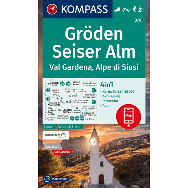 KOMPASS WANDERKARTE 076 GRÖDEN, SEISER ALM, VAL GARDENA