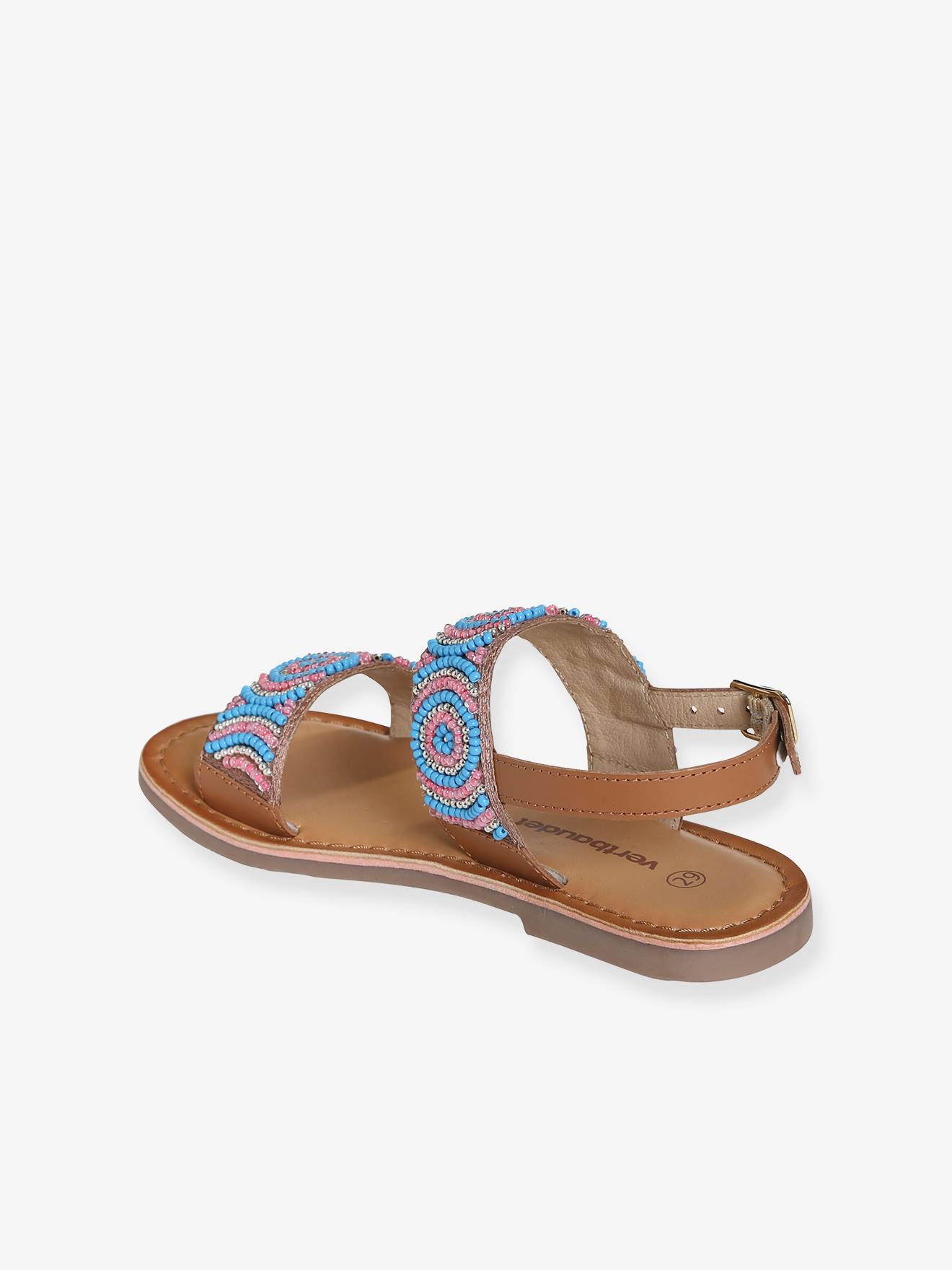 Sandales textile perlé fille bleu corail