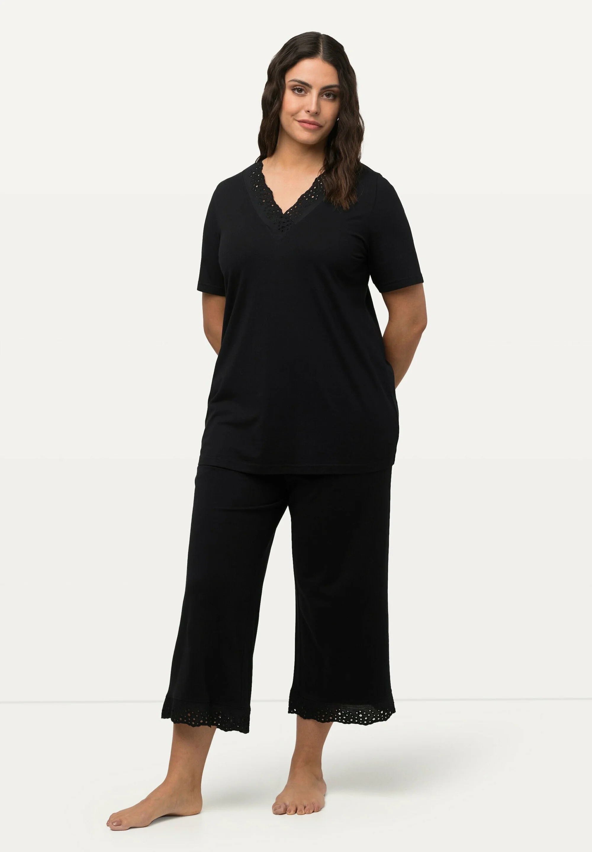 Ulla Popken SET LOCHSTICKEREI HALBARM - Pijama
